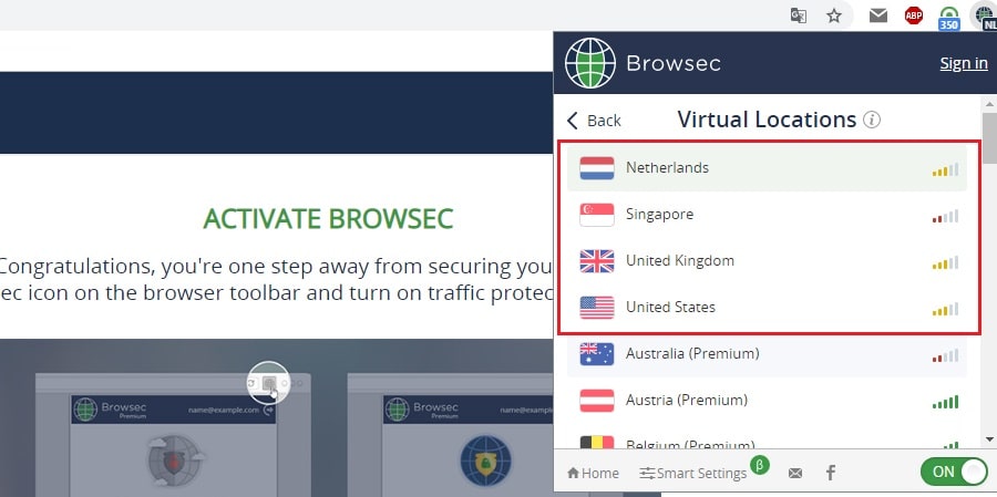 Расширение  Browsec VPN